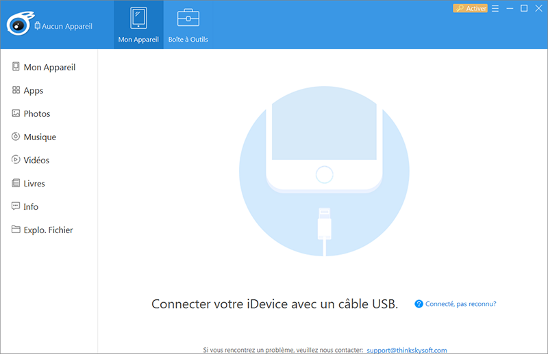 connecter idevice avec un câble de USB