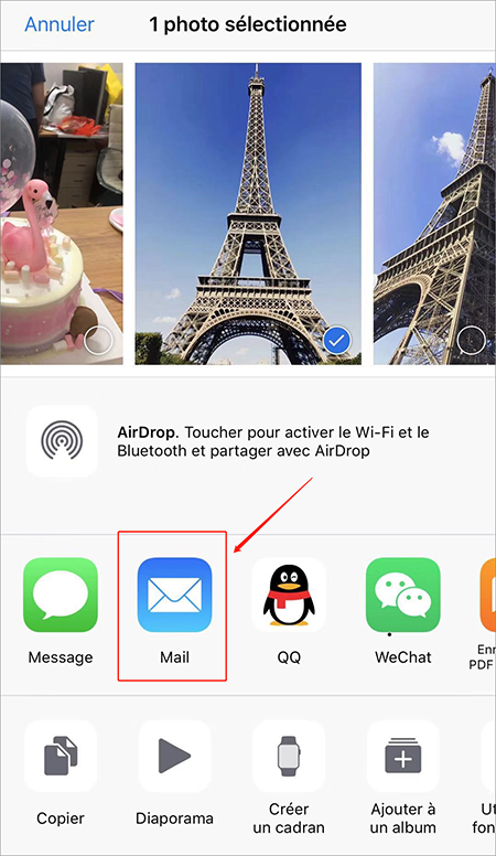 partager la photo en cliquant sur le bouton Mail