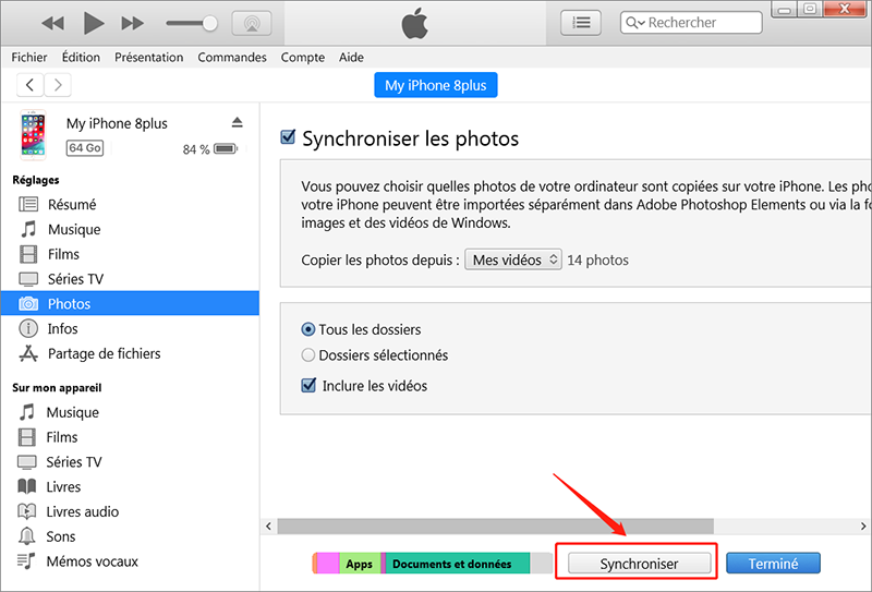 cliquez sur Synchroniser