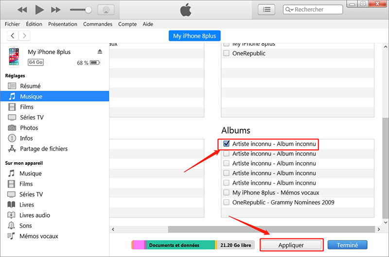 cliquez sur Appliquer pour transférer les musiques de CD vers iPhone