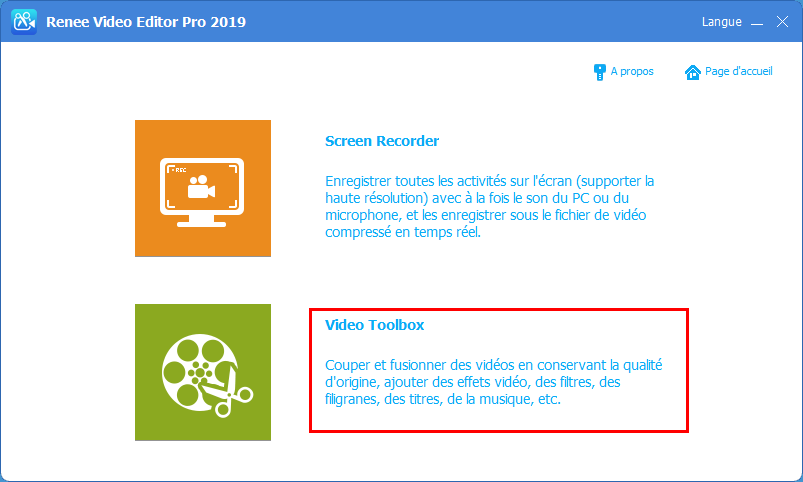 fonction de Video Toolbox de Renee Video Editor Pro