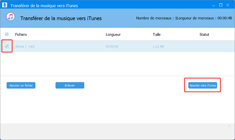 ajouter le fichier audio vers iTunes