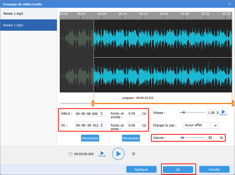 ajuster le volume de la deuxième chanson