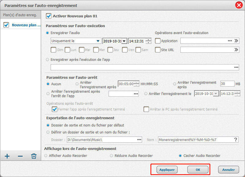 cliquer sur ok pour terminer l'enregistrement