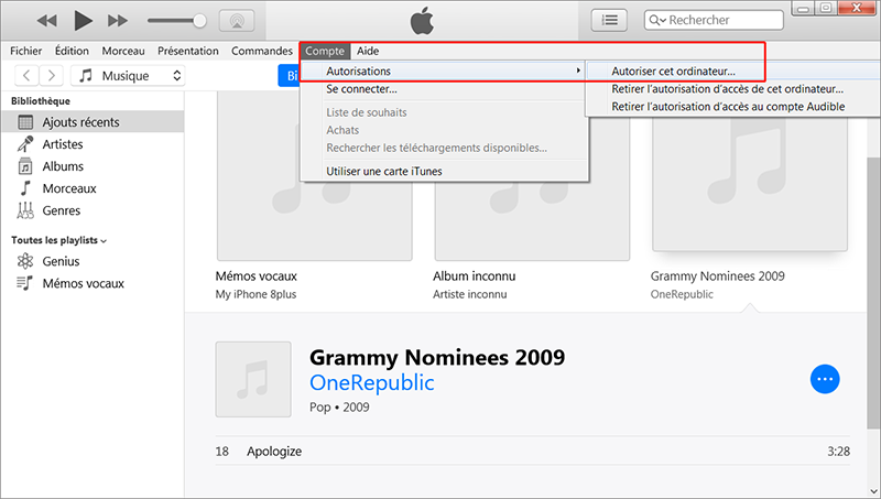 autoriser votre ordinateur sur iTunes