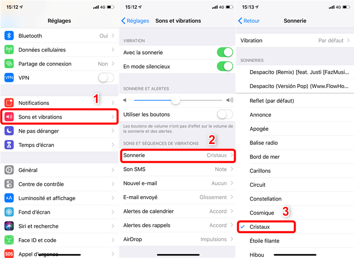 changer la sonnerie sur l'appareil iOS