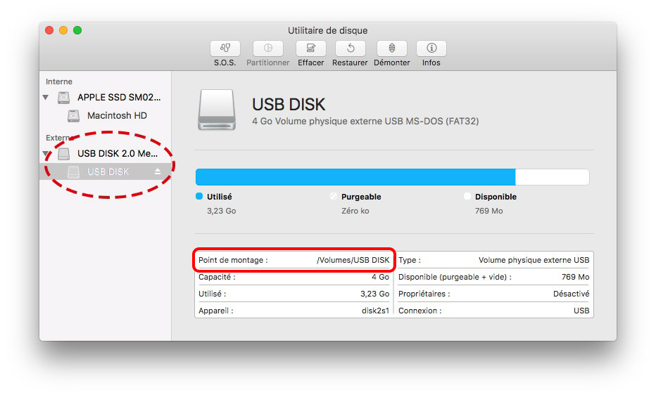 vérifier le nom du disque dur externe sous Mac