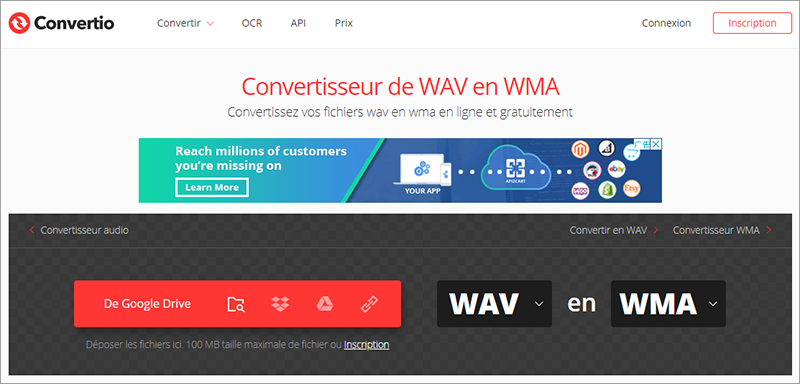 convertir wav en wma avec Convertio