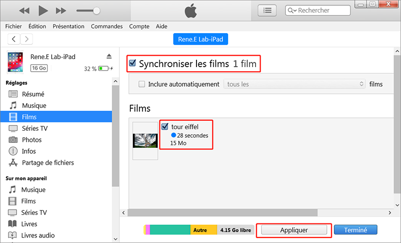 cocher sur Synchroniser les films