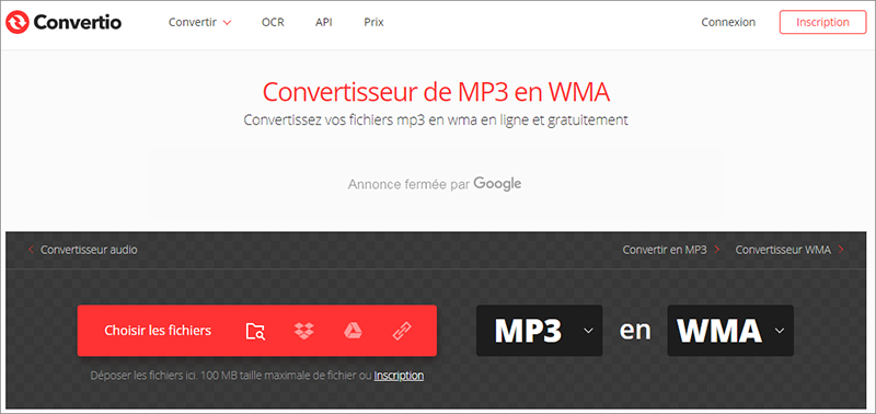 convertir le fichier mp3 en wma avec Convertio
