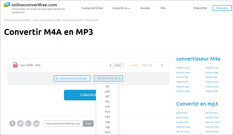 convertir m4a en mp3 en ligne sur onlineconverterfree.com