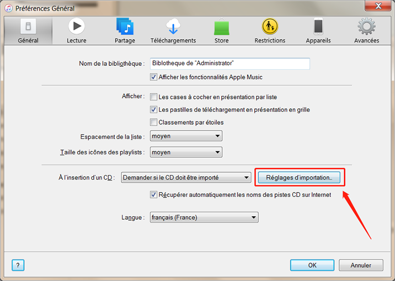 configurer le réglage pour régler le problème d'impossible de transférer la musique avec iTunes vers iPhone