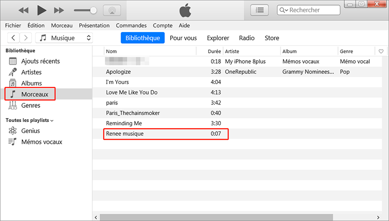 Transférer vers iTunes la musique MP3