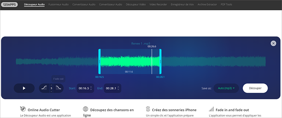 Découpeur audio en ligne – AudioCutter