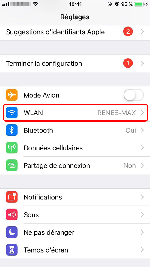 retrouver WLAN sur iPhone