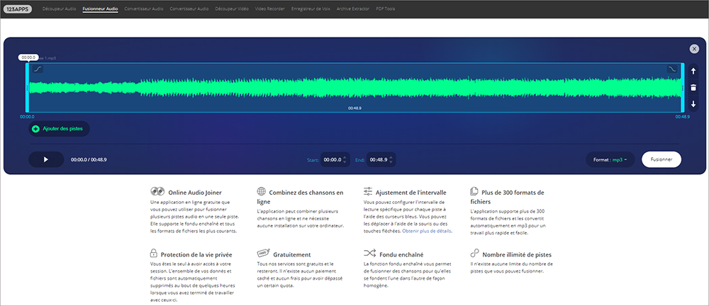 fusionner mp3 en ligne sur le site Audio Joiner