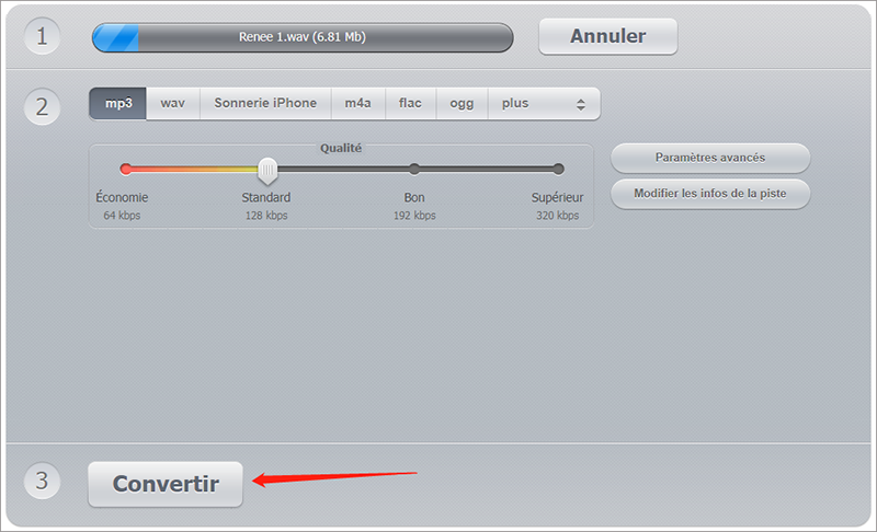 convertir fichier WAV en M4A avec le site Audioconverter