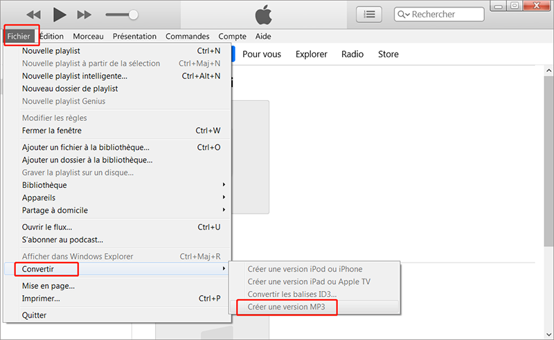 créer une version MP3 sur iTunes