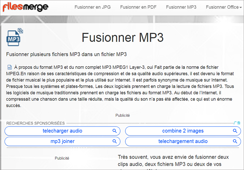 fusionner mp3 en ligne sur le site Filesmerge