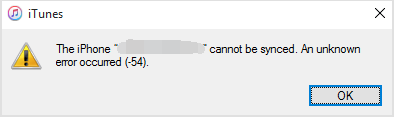 iTunes ne synchronise pas avec le code 54