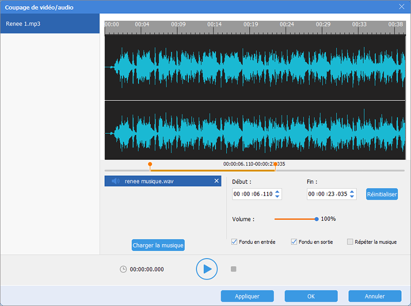 ajouter l'audio à mixer en cliquant sur charger la musique