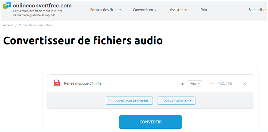 convertir m4a en wav sur le site Onlineconvertfree en ligne