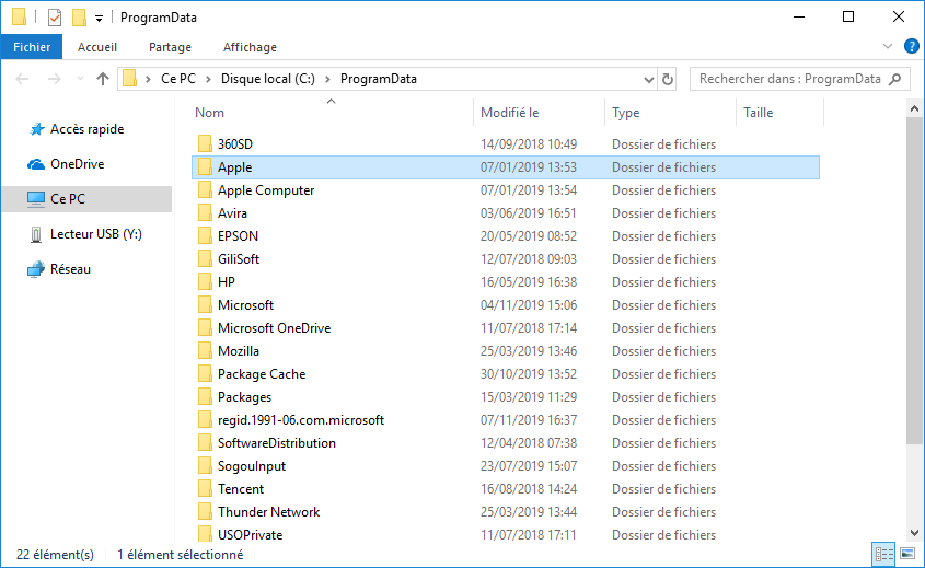 trouver le dossier Apple