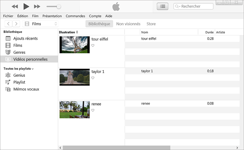 synchroniser les vidéos de iphone vers iTunes