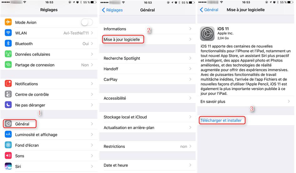 télécharger et installer la dernière version du système iOS