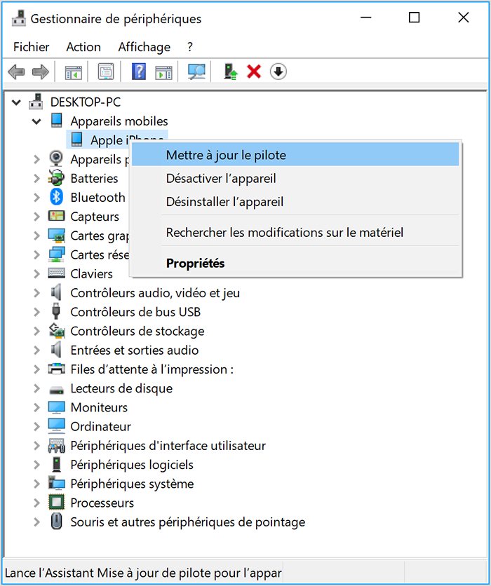 mettre à jour le pilote d'iPhone