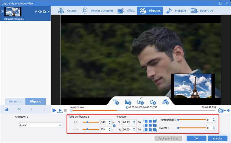 configurer les paramètres de filigrane en vidéo