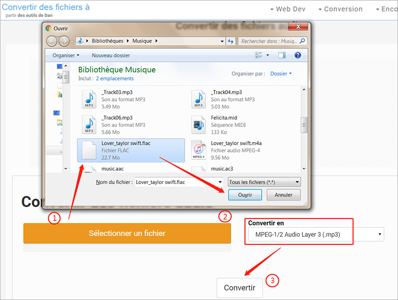 convertir le fichier FLAC en MP3 en ligne sur le site Convert Files