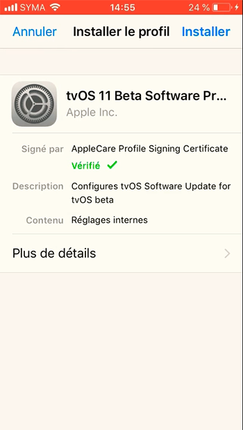 installer le profil de tvOS