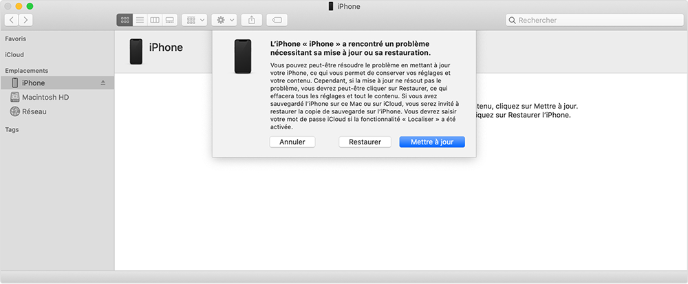 restaurer ou mettre à jour iPhone
