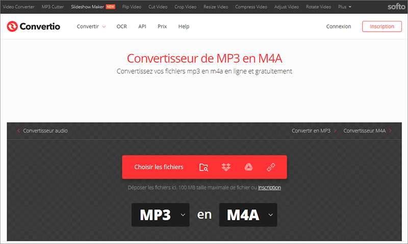 convertir mp3 en m4a sur Convertio