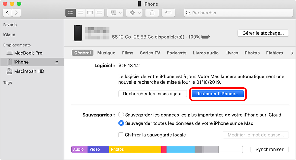 restaurer iPhone sur iTunes