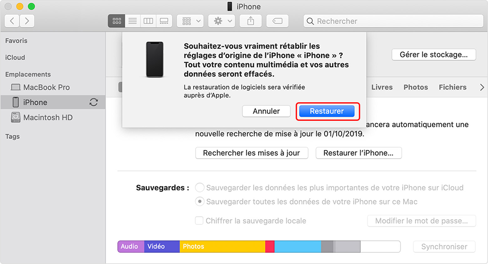 cliquer sur le bouton Restaurer