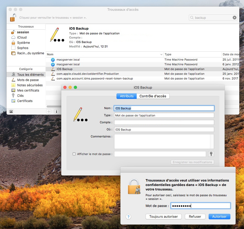 afficher le mot de passe de la sauvegarde iPhone