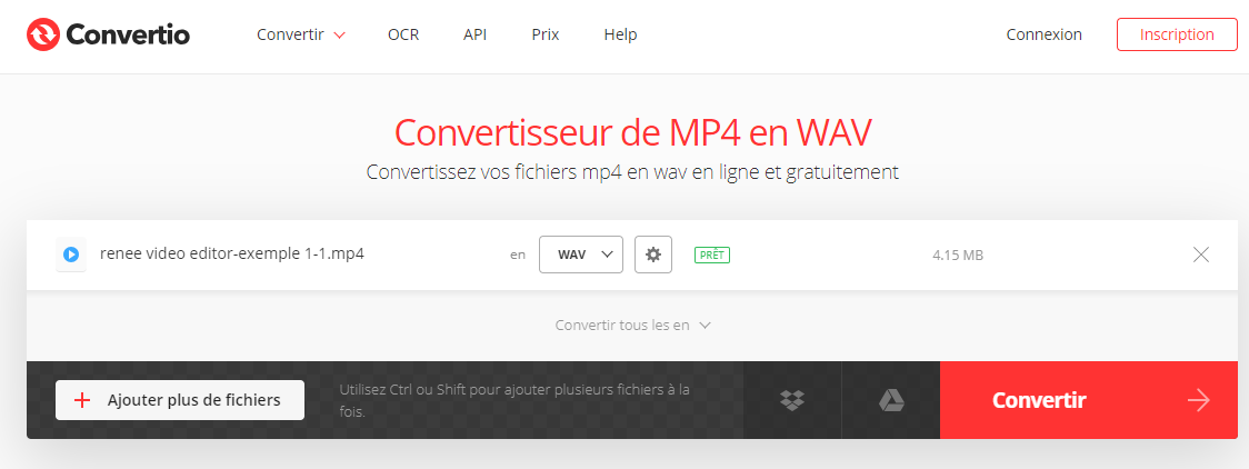 convertir la vidéo YouTube en WAV avec convertio