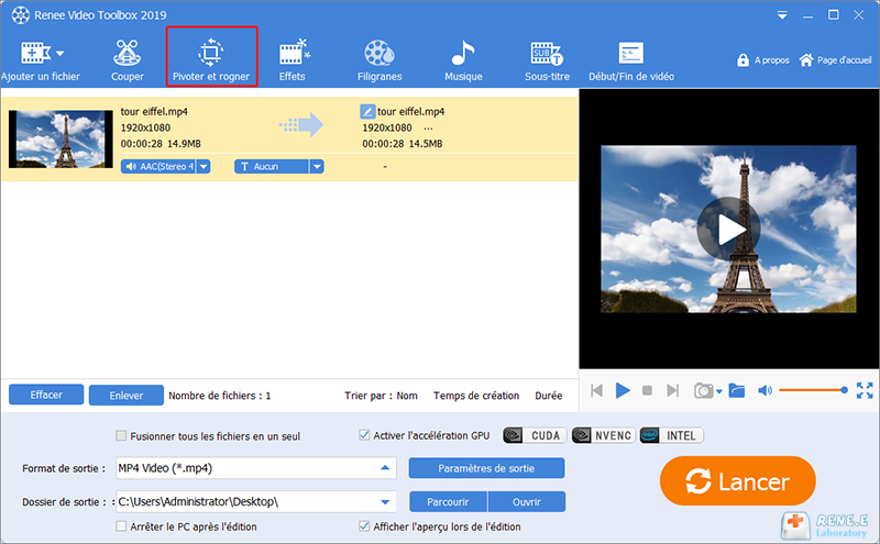 la fonction de Pivoter et rogner sur Renee Video Editor Pro