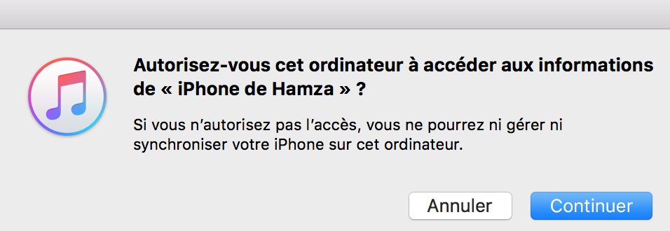 autoriser l'accès aux informations de l'iPhone