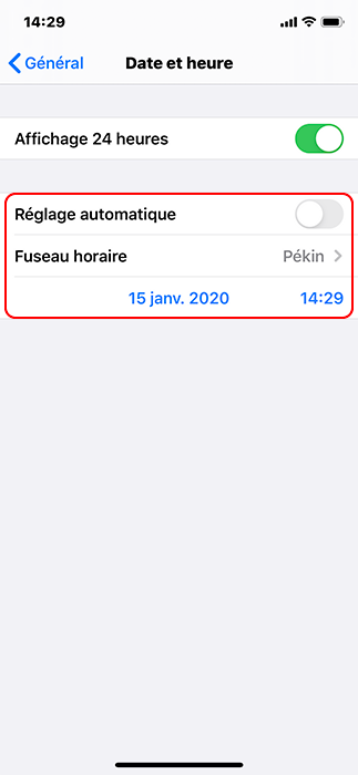 modifier manuellement l'heure sur iPhone