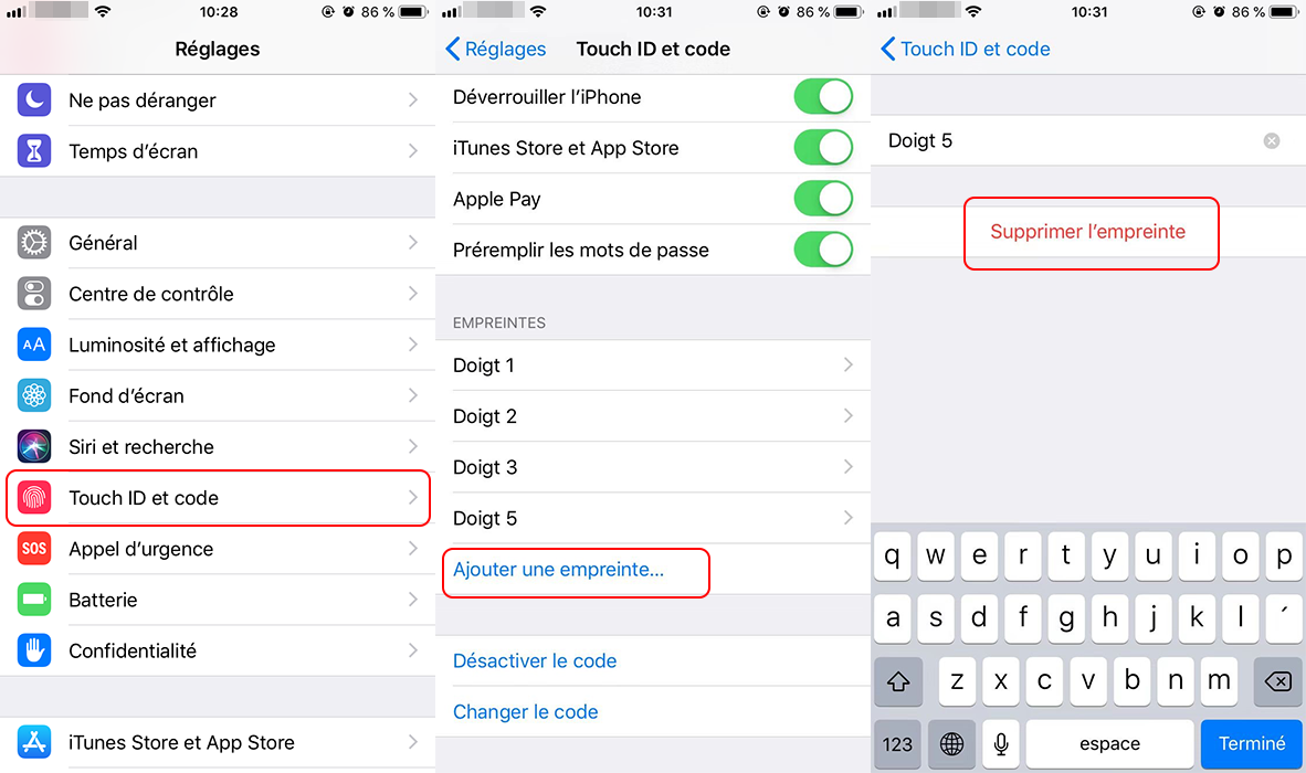 ajouter des empreintes sur iPhone