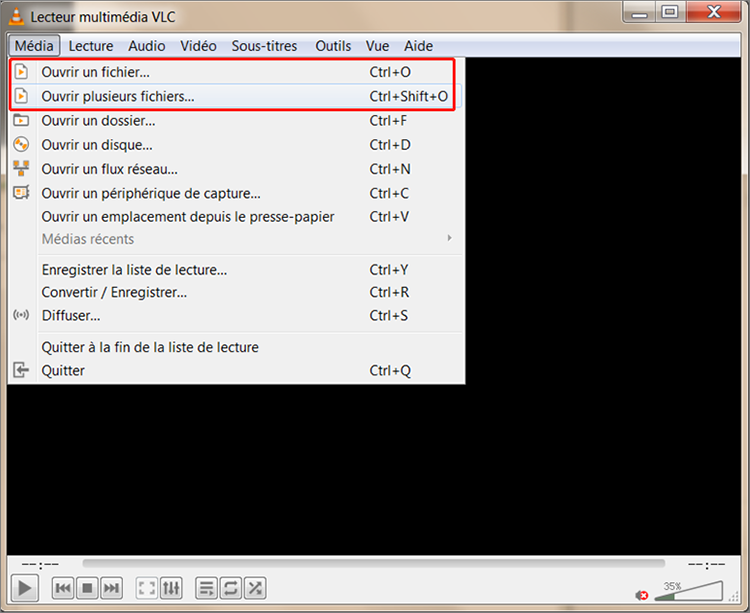 ouvrir le fichier pour convertir le fichier avec VLC en MP4