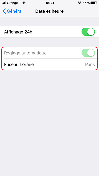 réglage automatique en gris sur iPhone