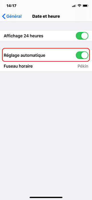 activer le réglage automatique sur iPhone