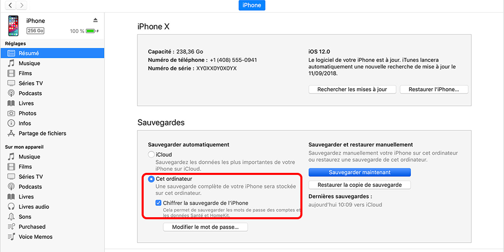 sauvegarde iPhone avec iTunes