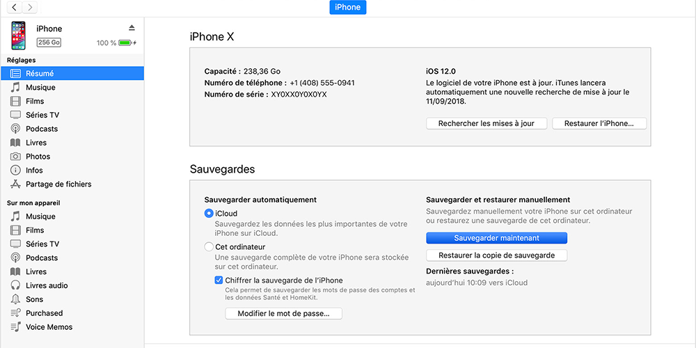 sauvegarder les données iPhone ou iPad avec iTunes