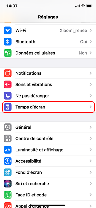 temps d'écran sur iPhone