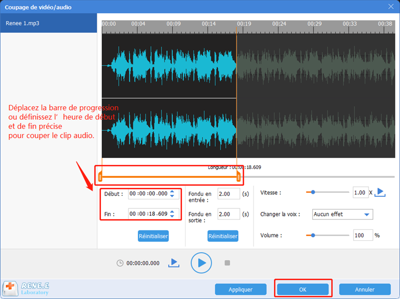 couper le clip audio que vous désirez